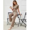 imageTanming Two Piece Sets for Women Short Sleeve Polo Neck Tops Casual Lounge Set Wide Leg Pants Set TracksuitDark Khaki