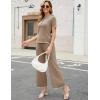 imageTanming Two Piece Sets for Women Short Sleeve Polo Neck Tops Casual Lounge Set Wide Leg Pants Set TracksuitDark Khaki