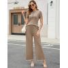 imageTanming Two Piece Sets for Women Short Sleeve Polo Neck Tops Casual Lounge Set Wide Leg Pants Set TracksuitDark Khaki