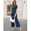 imageTanming Two Piece Sets for Women Short Sleeve Polo Neck Tops Casual Lounge Set Wide Leg Pants Set TracksuitNavy