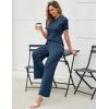 imageTanming Two Piece Sets for Women Short Sleeve Polo Neck Tops Casual Lounge Set Wide Leg Pants Set TracksuitNavy