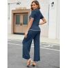 imageTanming Two Piece Sets for Women Short Sleeve Polo Neck Tops Casual Lounge Set Wide Leg Pants Set TracksuitNavy