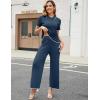 imageTanming Two Piece Sets for Women Short Sleeve Polo Neck Tops Casual Lounge Set Wide Leg Pants Set TracksuitNavy