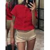 imageTanming Womens Cardigan Sweaters Soft Chunky Knit Top Short Sleeve Button Loose Outerwear SweaterRed