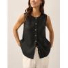 imageTanming Womens Cotton Linen Suit Vest Summer Casual Sleeveless Button Down Tank Tops Fashion Work WaistcoatBlack