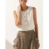 imageTanming Womens Cotton Linen Suit Vest Summer Casual Sleeveless Button Down Tank Tops Fashion Work WaistcoatWhite
