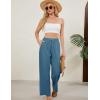 imageTanming Womens Linen Pants Summer Casual Drawstring High Waisted Cotton Pants Beach Pants with PocketsBlue
