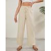 imageTanming Womens Linen Pants Summer Casual Drawstring High Waisted Cotton Pants Beach Pants with PocketsKhaki
