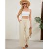 imageTanming Womens Linen Pants Summer Casual Drawstring High Waisted Cotton Pants Beach Pants with PocketsKhaki