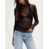 imageTanming Womens Mesh Sheer Top Long Sleeve Mock Neck See Through Shirts Slim Fit Sexy Lace BlouseBlack