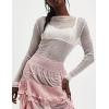 imageTanming Womens Mesh Sheer Top Long Sleeve Mock Neck See Through Shirts Slim Fit Sexy Lace BlouseWhite