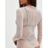 imageTanming Womens Mesh Sheer Top Long Sleeve Mock Neck See Through Shirts Slim Fit Sexy Lace BlouseWhite