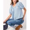 imageTanming Womens Summer Plaid Button Down Shirts Short Puff Sleeve Cotton Crew Neck Gingham Blouses TopsBlue