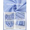 imageTanming Womens Summer Plaid Button Down Shirts Short Puff Sleeve Cotton Crew Neck Gingham Blouses TopsBlue