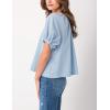 imageTanming Womens Summer Plaid Button Down Shirts Short Puff Sleeve Cotton Crew Neck Gingham Blouses TopsBlue