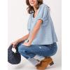 imageTanming Womens Summer Plaid Button Down Shirts Short Puff Sleeve Cotton Crew Neck Gingham Blouses TopsBlue
