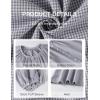 imageTanming Womens Summer Plaid Button Down Shirts Short Puff Sleeve Cotton Crew Neck Gingham Blouses TopsGrey