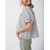 imageTanming Womens Summer Plaid Button Down Shirts Short Puff Sleeve Cotton Crew Neck Gingham Blouses TopsGrey