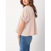 imageTanming Womens Summer Plaid Button Down Shirts Short Puff Sleeve Cotton Crew Neck Gingham Blouses TopsOrange