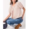 imageTanming Womens Summer Plaid Button Down Shirts Short Puff Sleeve Cotton Crew Neck Gingham Blouses TopsOrange