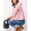 imageTanming Womens Summer Plaid Button Down Shirts Short Puff Sleeve Cotton Crew Neck Gingham Blouses TopsPink