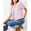 imageTanming Womens Summer Plaid Button Down Shirts Short Puff Sleeve Cotton Crew Neck Gingham Blouses TopsPink