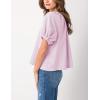 imageTanming Womens Summer Plaid Button Down Shirts Short Puff Sleeve Cotton Crew Neck Gingham Blouses TopsPink
