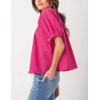 imageTanming Womens Summer Plaid Button Down Shirts Short Puff Sleeve Cotton Crew Neck Gingham Blouses TopsRose Red