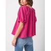 imageTanming Womens Summer Plaid Button Down Shirts Short Puff Sleeve Cotton Crew Neck Gingham Blouses TopsRose Red