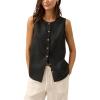 imageTanming Womens Cotton Linen Suit Vest Summer Casual Sleeveless Button Down Tank Tops Fashion Work WaistcoatBlack