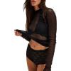 imageTanming Womens Mesh Sheer Top Long Sleeve Mock Neck See Through Shirts Slim Fit Sexy Lace BlouseBlack