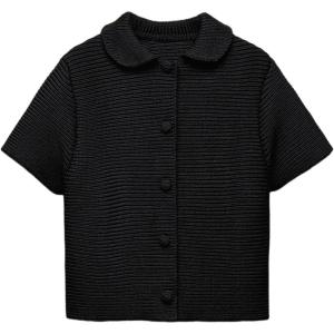 imageTanming Womens Cardigan Sweaters Soft Chunky Knit Top Short Sleeve Button Loose Outerwear SweaterBlack
