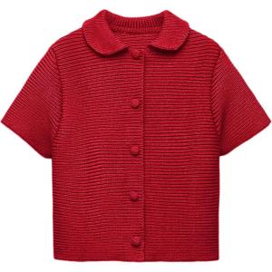 imageTanming Womens Cardigan Sweaters Soft Chunky Knit Top Short Sleeve Button Loose Outerwear SweaterRed