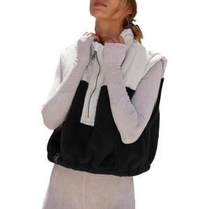 imageTanming Womens Fuzzy Sherpa Fleece Vest Lightweight Cozy Sleeveless Gilet Half Zip Pullover Waistcoat with PocketBlack