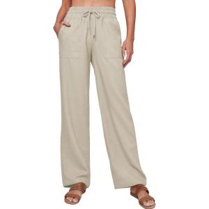 imageTanming Womens Linen Pants Summer Casual Drawstring High Waisted Cotton Pants Beach Pants with PocketsApricot