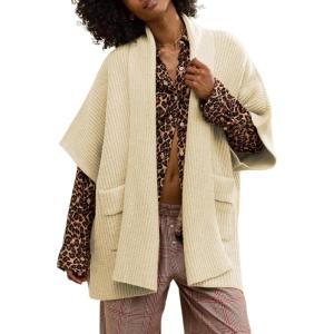 imageTanming Womens Open Front Cardigan Sweaters Casual Short Sleeve Knit Sweater Cape Wrap Outerwear CoatsApricot
