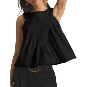 imageTanming Womens Sleeveless Peplum Top Swing Tank Loose Fit Back Button Casual Blouse Ruffled ShirtsBlack