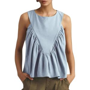 imageTanming Womens Sleeveless Peplum Top Swing Tank Loose Fit Back Button Casual Blouse Ruffled ShirtsBlue