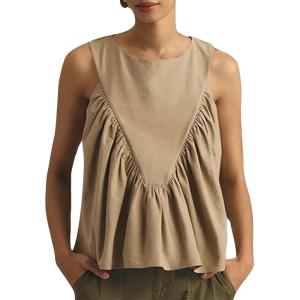 imageTanming Womens Sleeveless Peplum Top Swing Tank Loose Fit Back Button Casual Blouse Ruffled ShirtsKhaki
