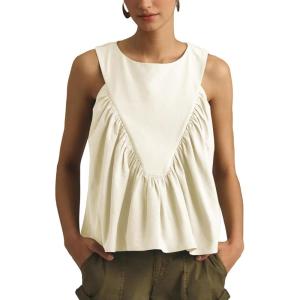 imageTanming Womens Sleeveless Peplum Top Swing Tank Loose Fit Back Button Casual Blouse Ruffled ShirtsWhite