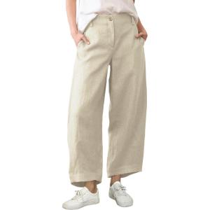 imageTanming Womens Linen Pants Casual Capri Baggy Wide Leg Trousers Palazzo Pants Beach Vacation OutfitsApricot