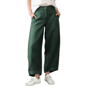 imageTanming Womens Linen Pants Casual Capri Baggy Wide Leg Trousers Palazzo Pants Beach Vacation OutfitsArmy Green