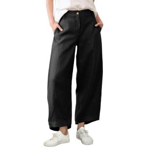 imageTanming Womens Linen Pants Casual Capri Baggy Wide Leg Trousers Palazzo Pants Beach Vacation OutfitsBlack