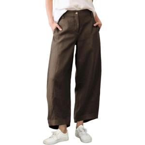 imageTanming Womens Linen Pants Casual Capri Baggy Wide Leg Trousers Palazzo Pants Beach Vacation OutfitsCoffee
