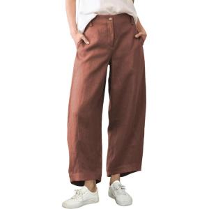 imageTanming Womens Linen Pants Casual Capri Baggy Wide Leg Trousers Palazzo Pants Beach Vacation OutfitsRust