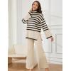 imageTanming Womens Sweater Sets Long Sleeve Striped Jumper Tops Casual Knit Wide Leg Pants SetsBeige
