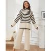 imageTanming Womens Sweater Sets Long Sleeve Striped Jumper Tops Casual Knit Wide Leg Pants SetsBeige