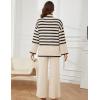 imageTanming Womens Sweater Sets Long Sleeve Striped Jumper Tops Casual Knit Wide Leg Pants SetsBeige