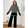 imageTanming Womens Sweater Sets Long Sleeve Striped Jumper Tops Casual Knit Wide Leg Pants SetsBlack