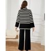 imageTanming Womens Sweater Sets Long Sleeve Striped Jumper Tops Casual Knit Wide Leg Pants SetsBlack